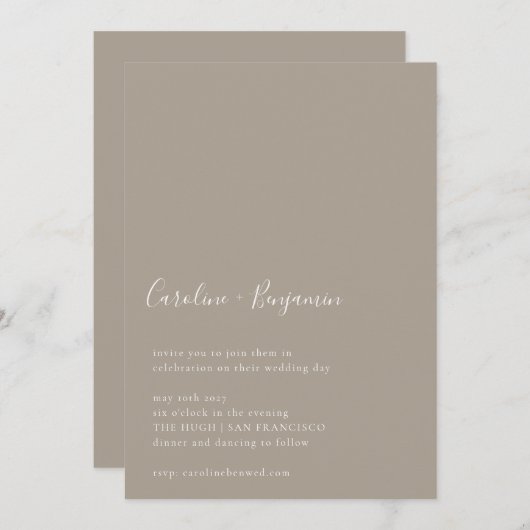 Minimalistisches Script Moderne Boho Taupe Brown W Einladung (Vorne/Hinten)