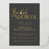 Minimalistisches Script Modernes Black Gold Brautp Folieneinladung (Vorderseite)