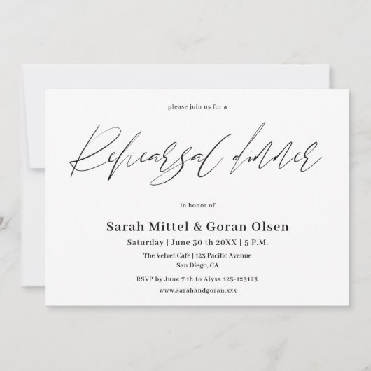 Minimalistisches Script Modernes Probe Einladung (Vorderseite)