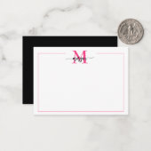 Minimalistisches Script Monogram Border Hot Pink B Mitteilungskarte (Vorderseite/Rückseite Beispiel)