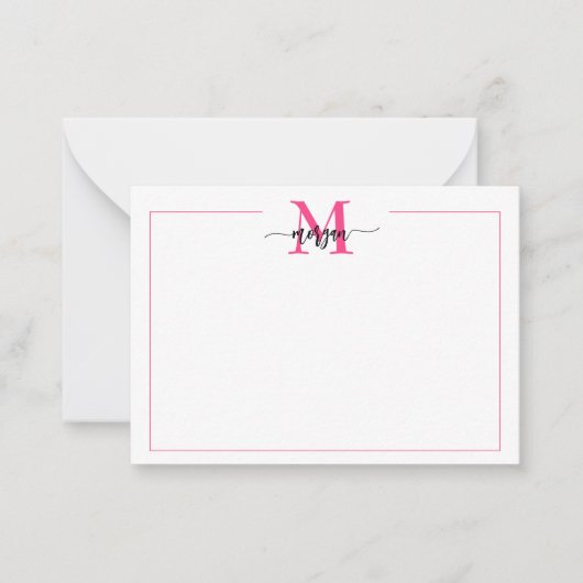 Minimalistisches Script Monogram Border Hot Pink B Mitteilungskarte (Vorderseite)