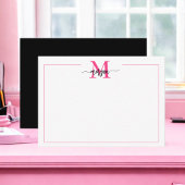 Minimalistisches Script Monogram Border Hot Pink B Mitteilungskarte