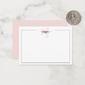 Minimalistisches Script Monogram One Border Blush Mitteilungskarte (Vorderseite/Rückseite Beispiel)