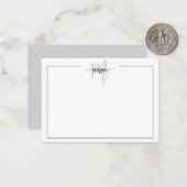 Minimalistisches Script Monogram One Border Gray Mitteilungskarte (Vorderseite/Rückseite Beispiel)