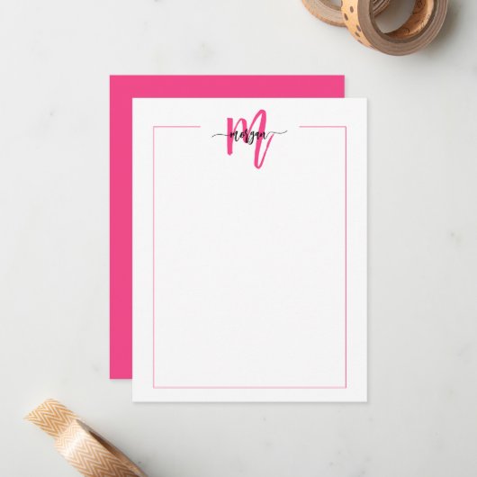 Minimalistisches Script Monogram One Border Hot Pi Mitteilungskarte (Vorderseite/Rückseite Beispiel)