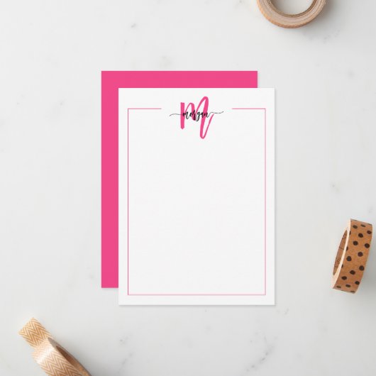 Minimalistisches Script Monogram One Border Hot Pi Mitteilungskarte (Vorderseite/Rückseite Beispiel)