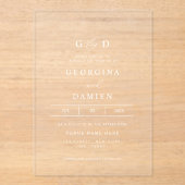 Minimalistisches Script Monogram Transparente Hoch Acryleinladungen (Vorderseite)