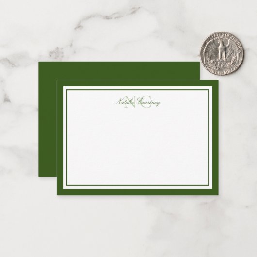 Minimalistisches Script Moss Green Two Border Mono Mitteilungskarte (Vorderseite/Rückseite Beispiel)