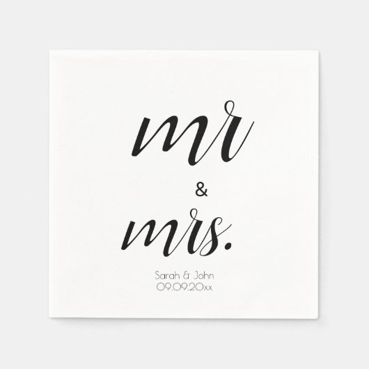 Minimalistisches Script Mr. & Mrs. Black & White W Serviette (Vorderseite)