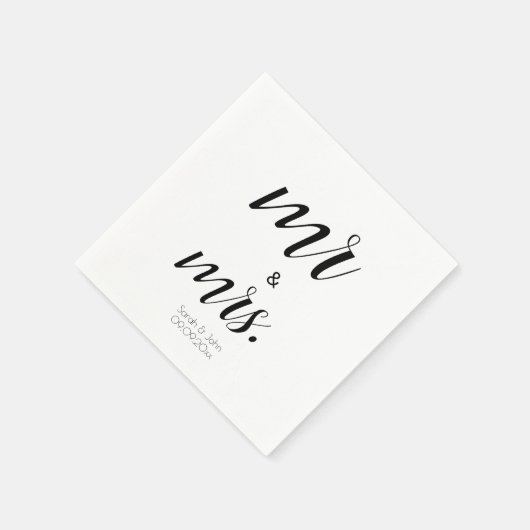 Minimalistisches Script Mr. & Mrs. Black & White W Serviette (Ecke)