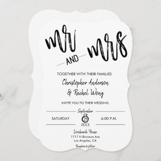 Minimalistisches Script Mr. und Mrs. Wedding Einladung (Vorne/Hinten)