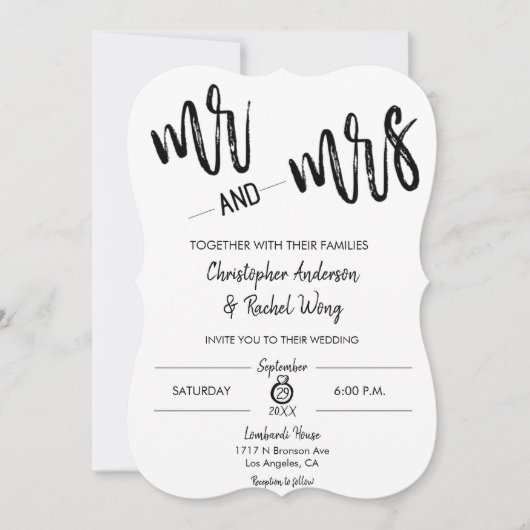 Minimalistisches Script Mr. und Mrs. Wedding Einladung (Vorderseite)