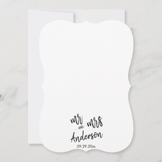 Minimalistisches Script Mr. und Mrs. Wedding Einladung (Rückseite)