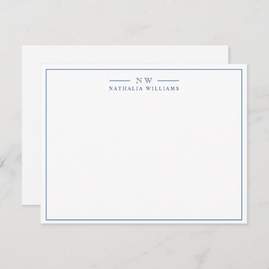 Minimalistisches Script Navy Blue Border Monogram Mitteilungskarte (Vorne/Hinten)