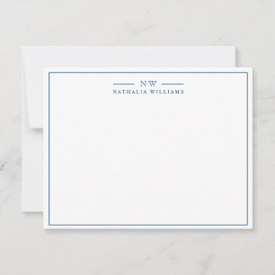 Minimalistisches Script Navy Blue Border Monogram Mitteilungskarte