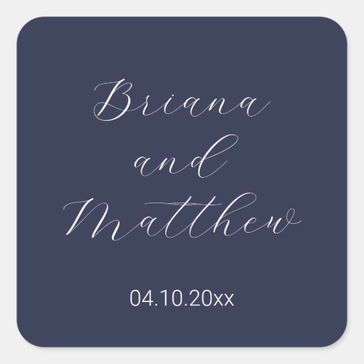 Minimalistisches Script Navy Blue Quadratischer Aufkleber (Vorderseite)