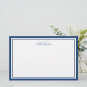 Minimalistisches Script Navy Blue Two Border Monog Briefpapier (Stehend Vorderseite)