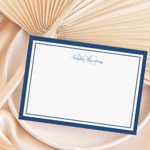 Minimalistisches Script Navy Blue Two Border Monog Mitteilungskarte
