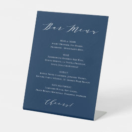Minimalistisches Script Navy Blue Wedding Bar Menu Sockelschild