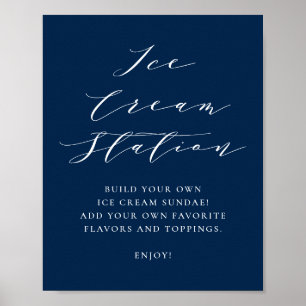 Minimalistisches Script Navy Blue Wedding Ice Crea Poster