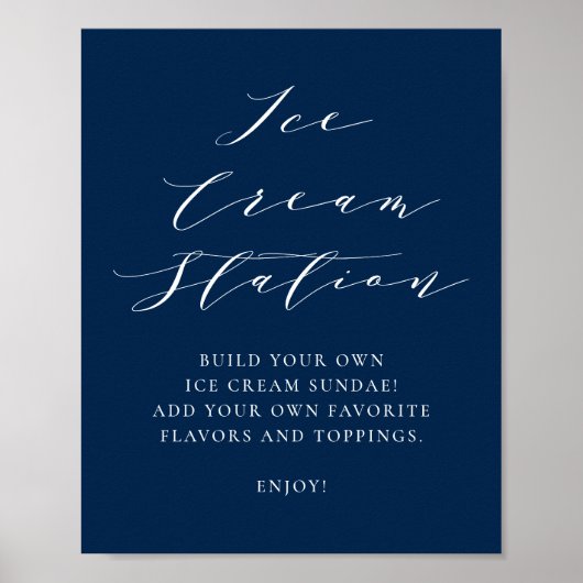 Minimalistisches Script Navy Blue Wedding Ice Crea Poster (Vorne)