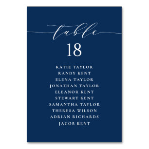 Minimalistisches Script Navy Blue Wedding Plan Tischnummer