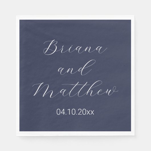 Minimalistisches Script Navy Blue Wedding Serviette (Vorderseite)