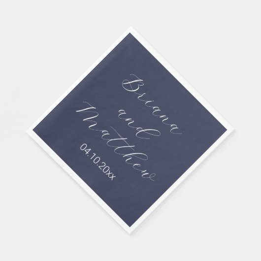 Minimalistisches Script Navy Blue Wedding Serviette (Ecke)