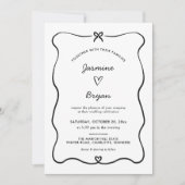 Minimalistisches Script Niedlich Bow Heart Frame W Einladung (Vorderseite)