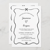 Minimalistisches Script Niedlich Bow Heart Frame W Einladung (Vorne/Hinten)