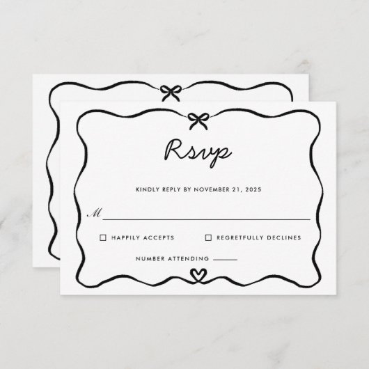 Minimalistisches Script Niedlich Bow Heftrahmen UA RSVP Karte (Vorne/Hinten)
