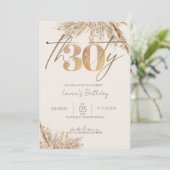 Minimalistisches Script Pampas Grass Gold 30. Gebu Einladung (Stehend Vorderseite)