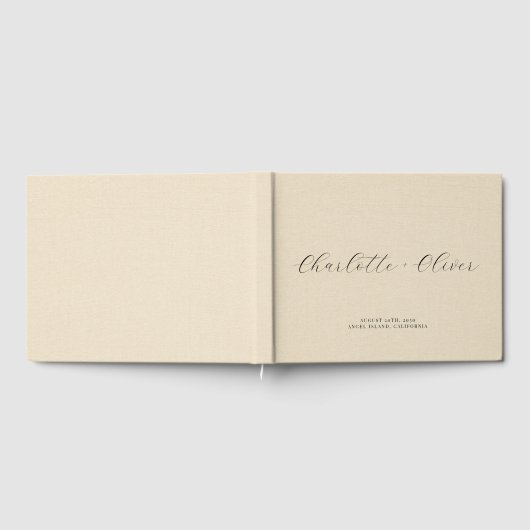 Minimalistisches Script Personalisiert Cream Weddi Gästebuch (Voll)