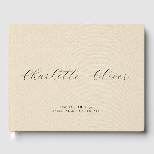 Minimalistisches Script Personalisiert Cream Weddi Gästebuch (Vorderseite)