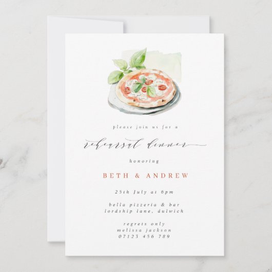 Minimalistisches Script Pizza Probe Dinner Einladung (Vorderseite)