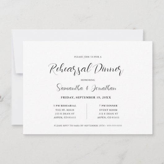 Minimalistisches Script Probe Dinner Einladung (Vorderseite)