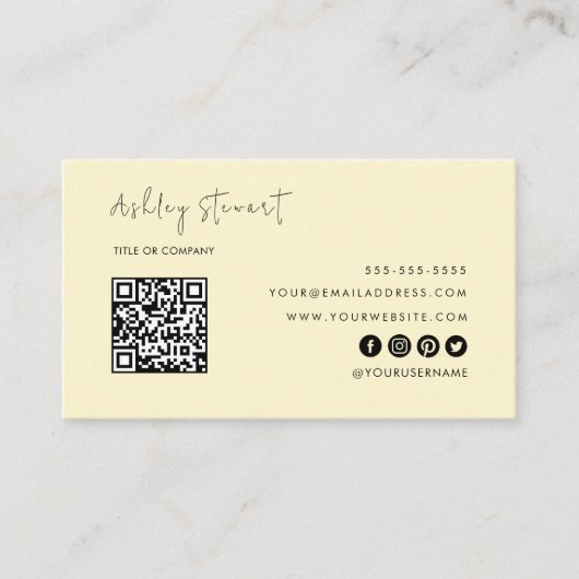 Minimalistisches Script Qr Code Beruflich Groovy Visitenkarte (Vorderseite)