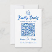 Minimalistisches Script QR Code Blue Envelope Hoch RSVP Karte (Vorderseite)