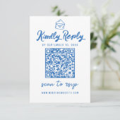 Minimalistisches Script QR Code Blue Envelope Hoch RSVP Karte (Stehend Vorderseite)