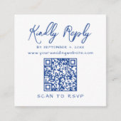 Minimalistisches Script QR Code Blue Wedding Antwo Begleitkarte (Vorderseite)