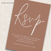 Minimalistisches Script QR Code Brown UAWG Wedding RSVP Karte