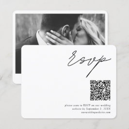 Minimalistisches Script QR Code Hochzeit RSVP Begleitkarte