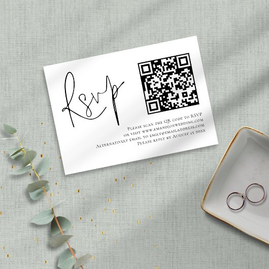 Minimalistisches Script QR Code Hochzeit RSVP Karte