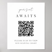Minimalistisches Script QR Code Hochzeitstabelle Poster (Vorne)