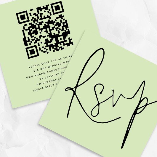 Minimalistisches Script QR Code Limon Cream Weddin Begleitkarte