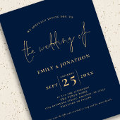 Minimalistisches Script QR Code Navy Blue Gold Hoc Einladung
