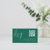 Minimalistisches Script QR Code Wedding Emerald UA Begleitkarte (Stehend Vorderseite)