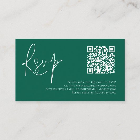 Minimalistisches Script QR Code Wedding Emerald UA Begleitkarte (Vorderseite)