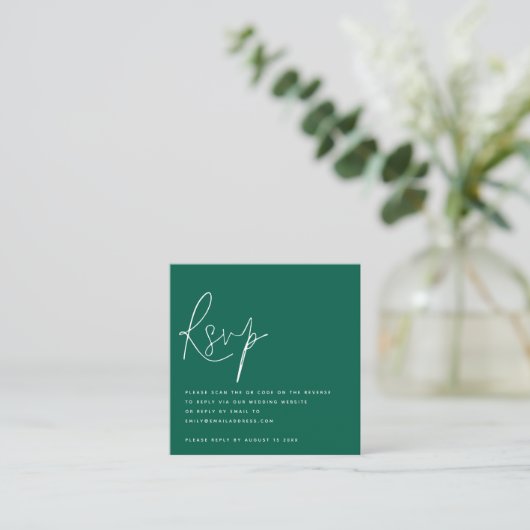 Minimalistisches Script QR Code Wedding Emerald UA Begleitkarte (Stehend Vorderseite)