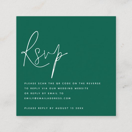 Minimalistisches Script QR Code Wedding Emerald UA Begleitkarte (Vorderseite)